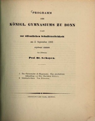 Programm des Königlichen Gymnasiums zu Bonn : Schuljahr ..., 1860/61