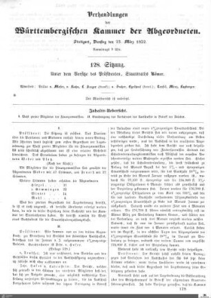 128. Sitzung, Stuttgart, 23.3.1852