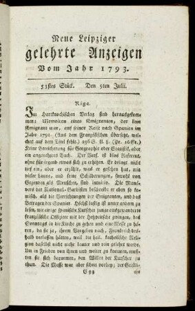 53stes Stück. Den 5ten Julii.