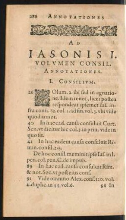 Ad Iasonis I. Volumen Consil. Annotationes.