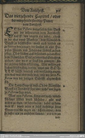 Das vierzehende Capittel, oder der vierzehende streitige Punct, vom Antichrist