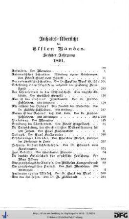 Inhalts-Übersicht des Elften Bandes