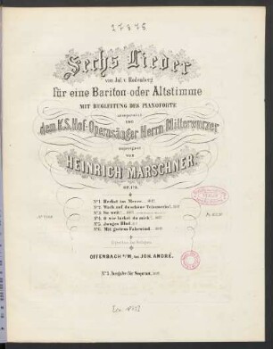 Sechs Lieder von Jul. v. Rodenberg : für eine Bariton- oder Altstimme mit Begleitung des Pianoforte ; op. 173