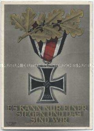 Postkarte mit Zitat Hitlers zum Zweiten Weltkrieg