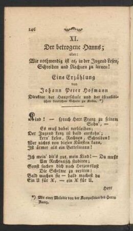 XI. Der betrogene Hanns; oder: Wie nothwendig ist es, in der Jugend Lesen, Schreiben und Rechnen zu lernen!
