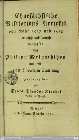 Chursächsische Visitations Artickel vom Jahr 1527 und 1528 : lateinisch und deutsch