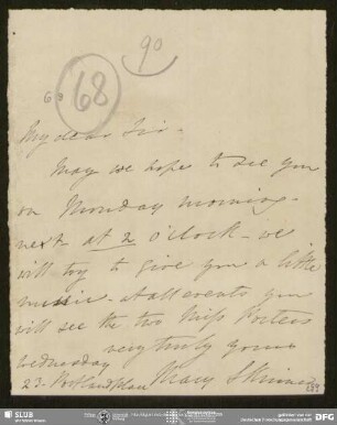 Eigenh. Billet von Maria Nugent an August Wilhelm von Schlegel, London, ohne Datumsangabe