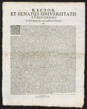 Rector Et Senatus Universitatis Tvbingensis Lectori Benevolo cum praefatione honoris Sal.