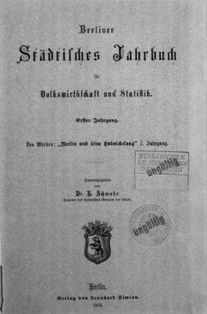 1.1872: Berliner städtisches Jahrbuch für Volkswirthschaft und Statistik