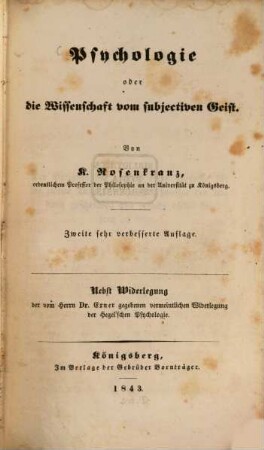 Psychologie oder die Wissenschaft vom subjectiven Geist