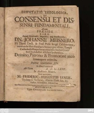 Disputatio Theologica, De Consensu Et Dissensu Fundamentali