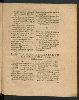 Index Rerum Et Verborum In Tertio Libro Comprehnesorum.