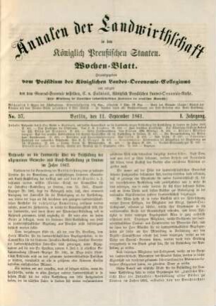 No. 37. Berlin, den 11. September 1861. I. Jahrgang.