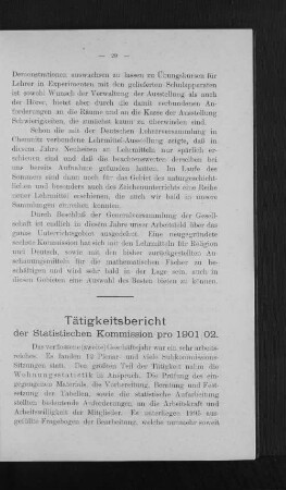 Tätigkeitsbericht der Statistischen Kommission pro 1901/02.