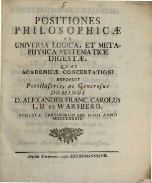 Positiones philos. ex universa logica ...