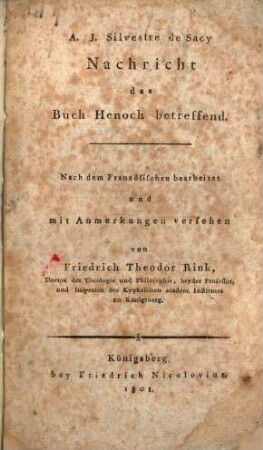 Nachricht das Buch Henoch betreffend