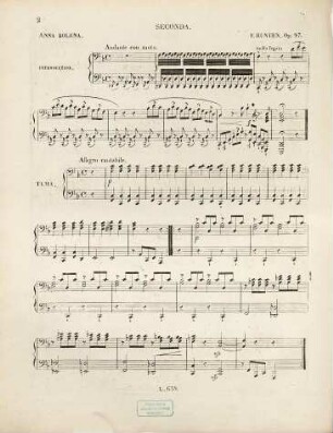 Trois cavatines Italiennes de Bellini, Donizetti et Meyerbeer : variés pour le piano à quatre mains ; opéra 97, 1. Anna Bolena