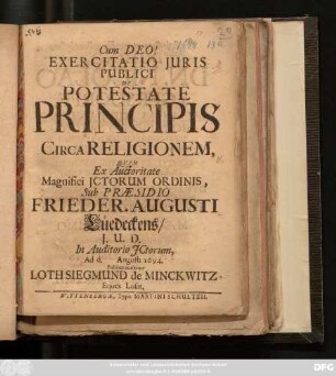 Exercitatio Iuris Publici De Potestate Principis Circa Religionem