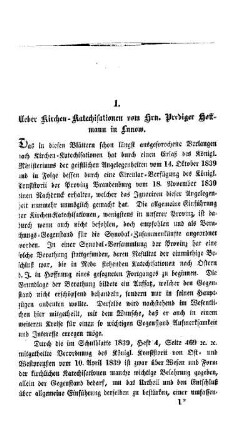 Ueber Kirchen-Katechisation vom Hrn. Prediger Hoffmann in Lunow