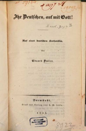 Ihr Deutschen, auf mit Gott! : Ruf eines Deutschen Katholiken