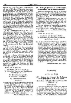 Haftung des Staates für Verletzung der Aufsichtspflicht durch einen Lehrer : [Erziehung] ; [Für das Reich] ; [Amtliche Erlasse] ; [Amtlicher Teil]