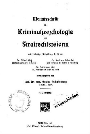 Monatsschrift für Kriminalpsychologie und Strafrechtsreform