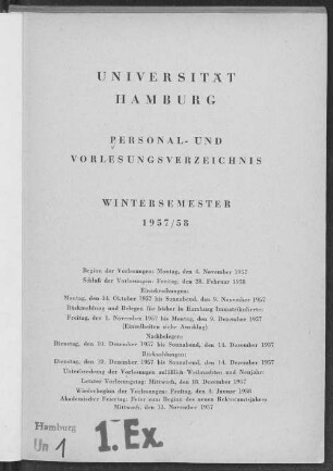 WS 1957/58: Personal- und Vorlesungsverzeichnis // Hamburgische Universität