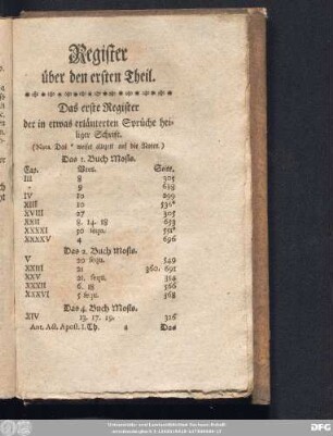 Das erste Register der in etwas erläuterten Sprüche heiliger Schrift.