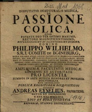 Disputatio Inauguralis Medica, De Passione Colica