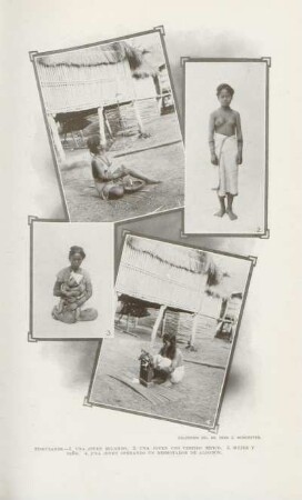Tinguianes. - 1. Una joven hilando. 2. Una joven con vestido tipico. 3. Mujer ...