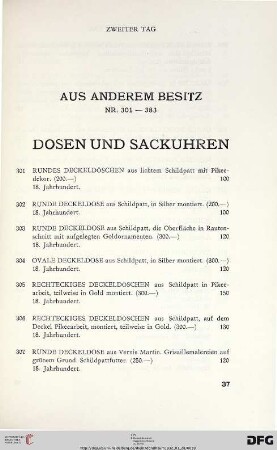 Dosen und Sackuhren (Nr. 301-337)