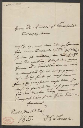 Brief an Friedrich Wilhelm Arnold und Verlagsbuchhandlung Arnold : 16.02.1855
