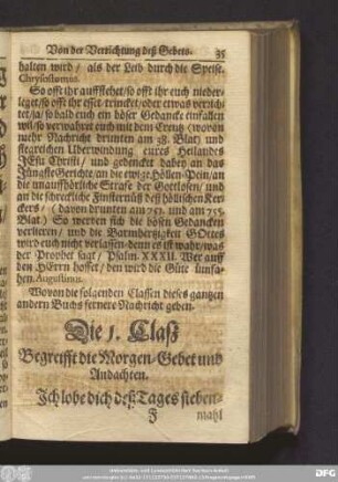 Die 1. Claß Begreifft die Morgen-Gebet und Andachten.