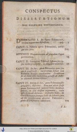 Conspectus Dissertationum Hoc Volumine Contentarum.