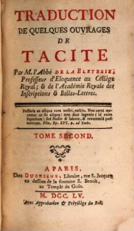 Traduction De Quelques Ouvrages De Tacite, 2. Vie De Cnéus Julius Agricola