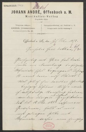Brief an Ludwig Strecker  und B. Schott's Söhne : 05.02.1892