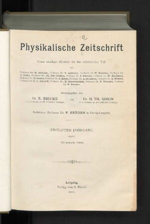 12.1911: Physikalische Zeitschrift