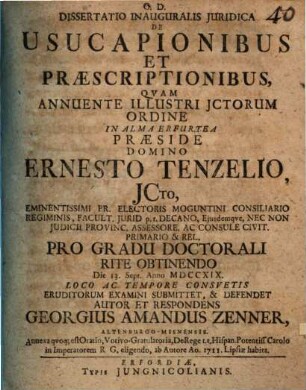 Dissertatio inauguralis juridica de usucapionibus et praescriptionibus