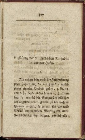 Auflösung der arithmetischen Aufgaben im vorigen Hefte. - Auflösung der Trilogogryphen im vorhergehenden Hefte.