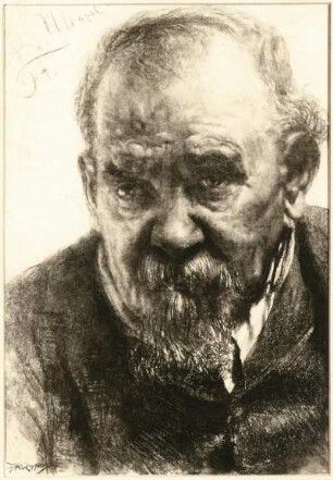 Bildnis eines älteren Mannes mit Schnauzbart : Menzel, Adolph von: Bildnis eines älteren Mannes mit Schnauzbart. Lithographie (?). 1894. Dresden: Staatliche Kunstsammlungen Dresden (SKD), Kupferstich-Kabinett 1914/104