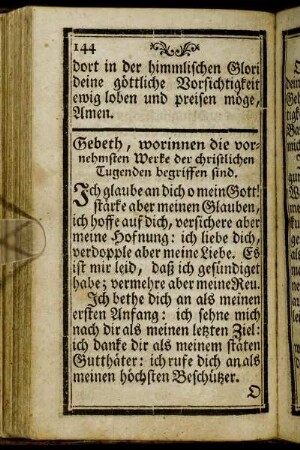 Gebeth, worinnen die vornehmsten Werke der christlichen Tugenden begriffen sind.