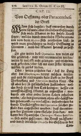 Cap. IX. Von Oeffnung oder Paracenthesi der Brust.