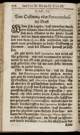 Cap. IX. Von Oeffnung oder Paracenthesi der Brust.