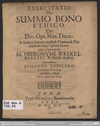 Exercitatio de summo bono ethico