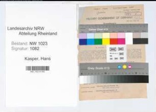 Entnazifizierung Hans Kasper , geb. 27.06.1900 (Lagerist)