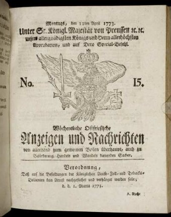 No. 15. Montags, den 12ten April 1773.