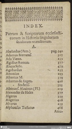 Index Patrum & Scriptorum ecclesiasticorum in Historia singulorum seculorum recensitorum