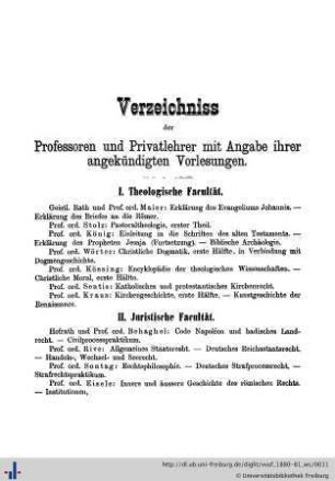 Verzeichnis der Professoren und Privatdocenten.