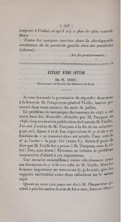 Extrait d'une lettre de M. Dieu.