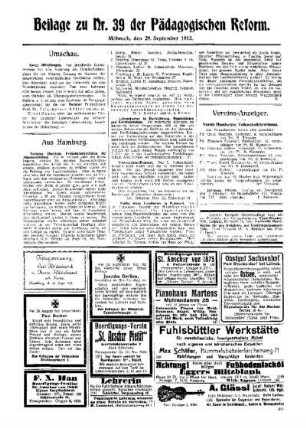 [Anzeigen] : Beilage zu Nr. 39 der Pädagogischen Reform